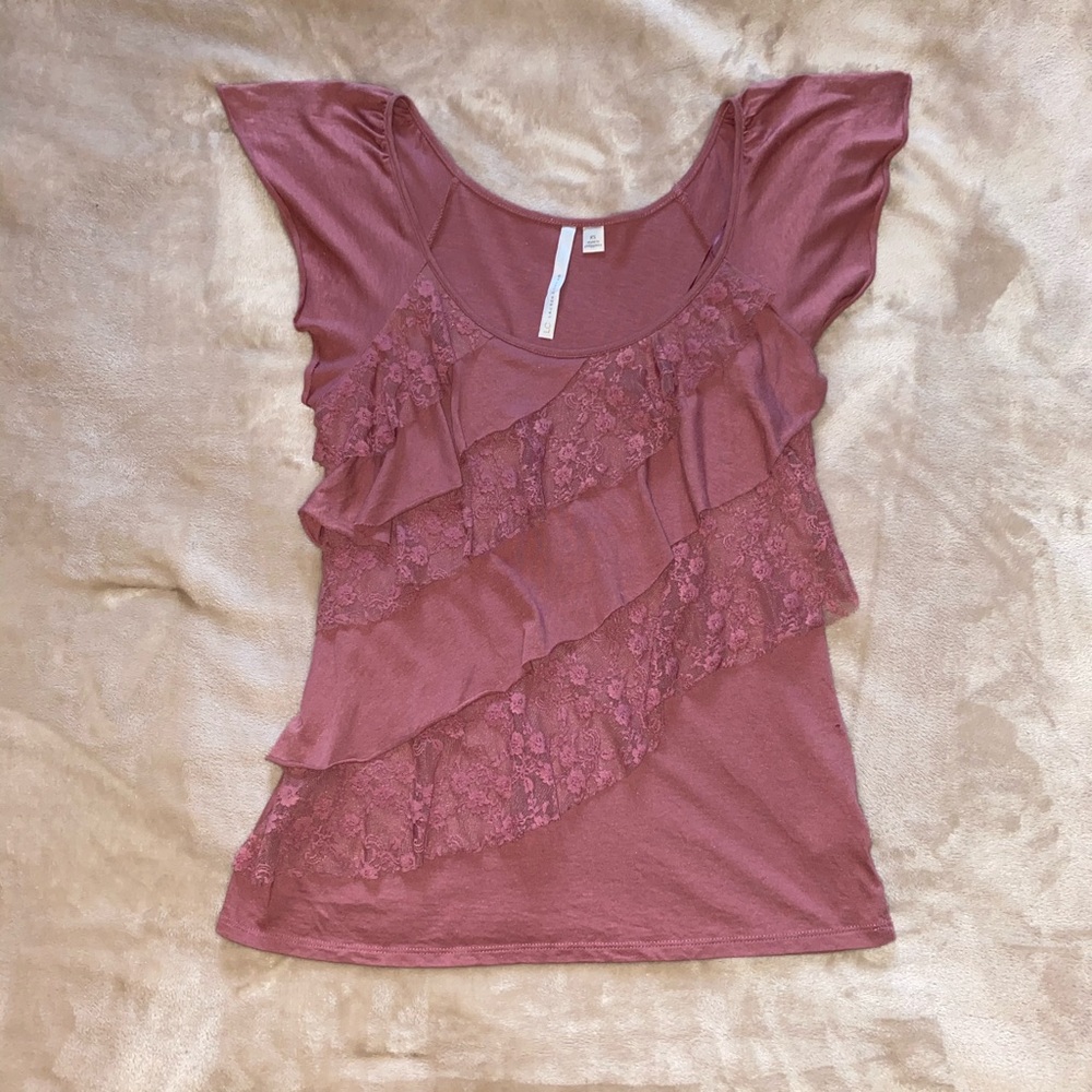 Cap Sleeve Pink Top With Ruffles Lauren Conrad